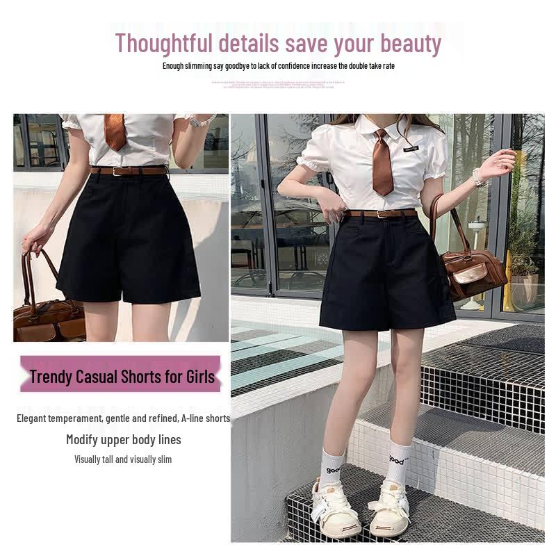 Sommer 2026 Damen Khaki A-Linie Hoher Bund Locker Weites Bein Shorts