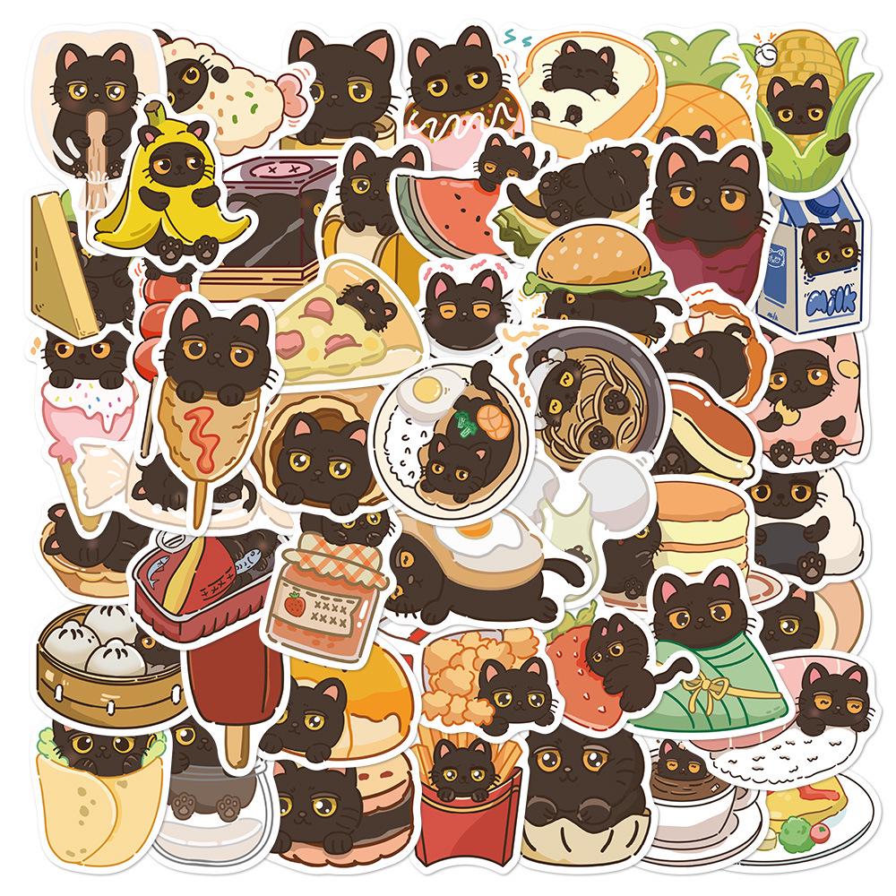 50 Black Cat Cartoon Stickers for Phone, Computer, Journal, Desktop, and DIY Decor