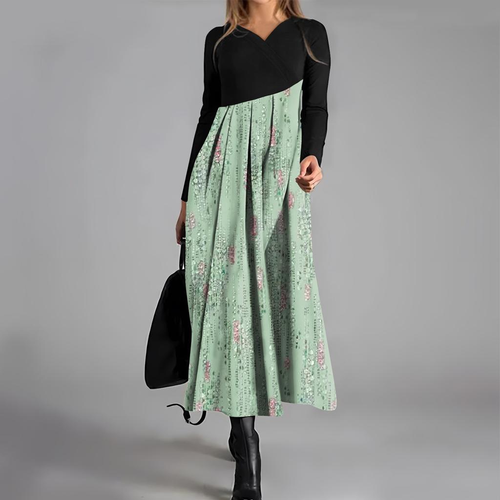 Ladies' Casual V-neck Long Sleeved Dress Printing Loose And Oversized Dress