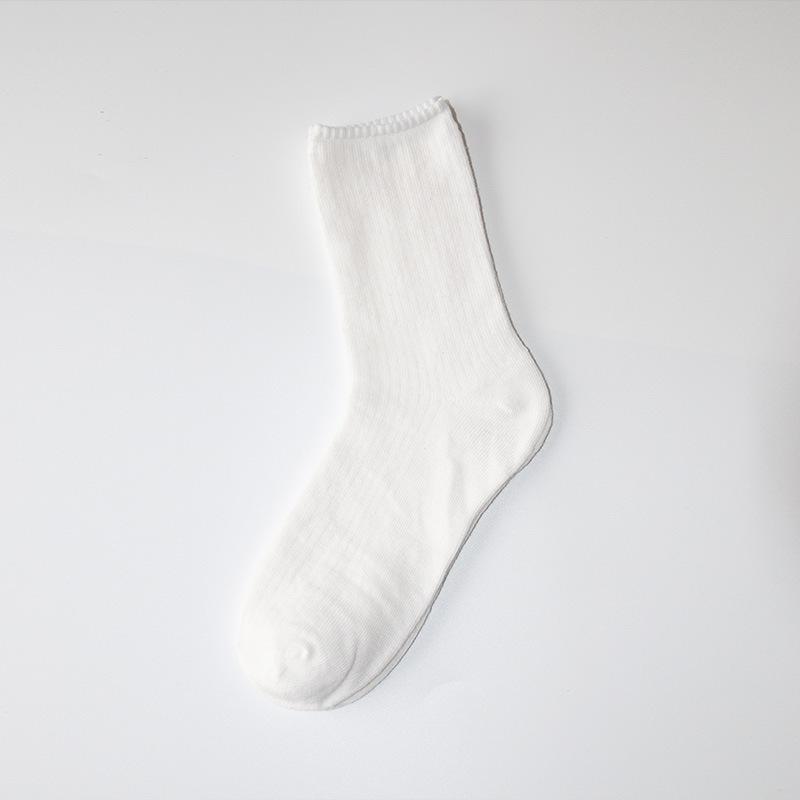 Female Spring and Autumn Solid Color Vertical Long Tube Stack Socks