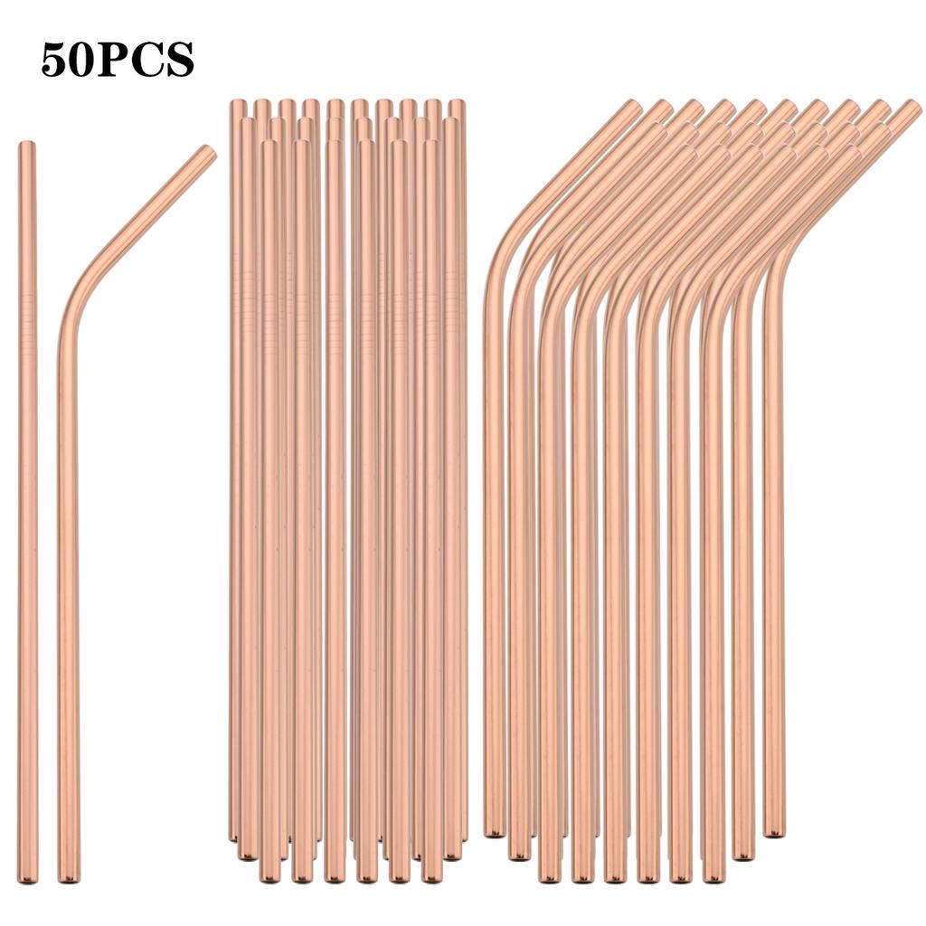 50pcs Rose Gold Drinking Straw Set 304 Stainless Steel Straws Milk Shake Fruit Juice Tea Cocktail Straw Kitchen Bar Accessories