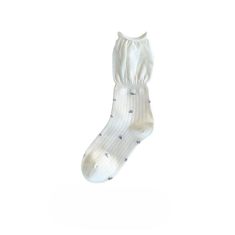 Autumn Bubble Mouth Pile Socks, Floral Loose Mouth Women's Mid-calf Socks and Long Socks