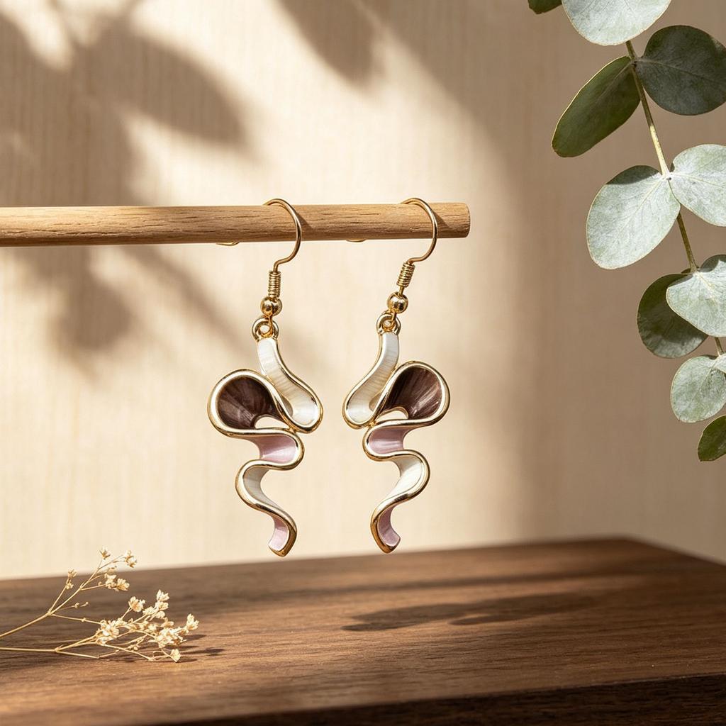 Hot Selling Irregular Wave Enamel Color Earrings Metal Line Texture Design Flow Curve Versatile Earrings