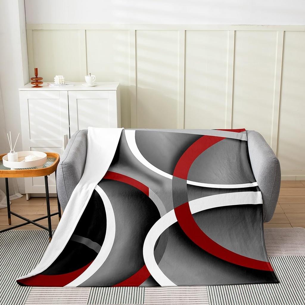 Contemporary Swirl Ring Line Art Pattern Comfortable Fleece Blanket Fit Living Room Bed Office All-match Simple Household Decor