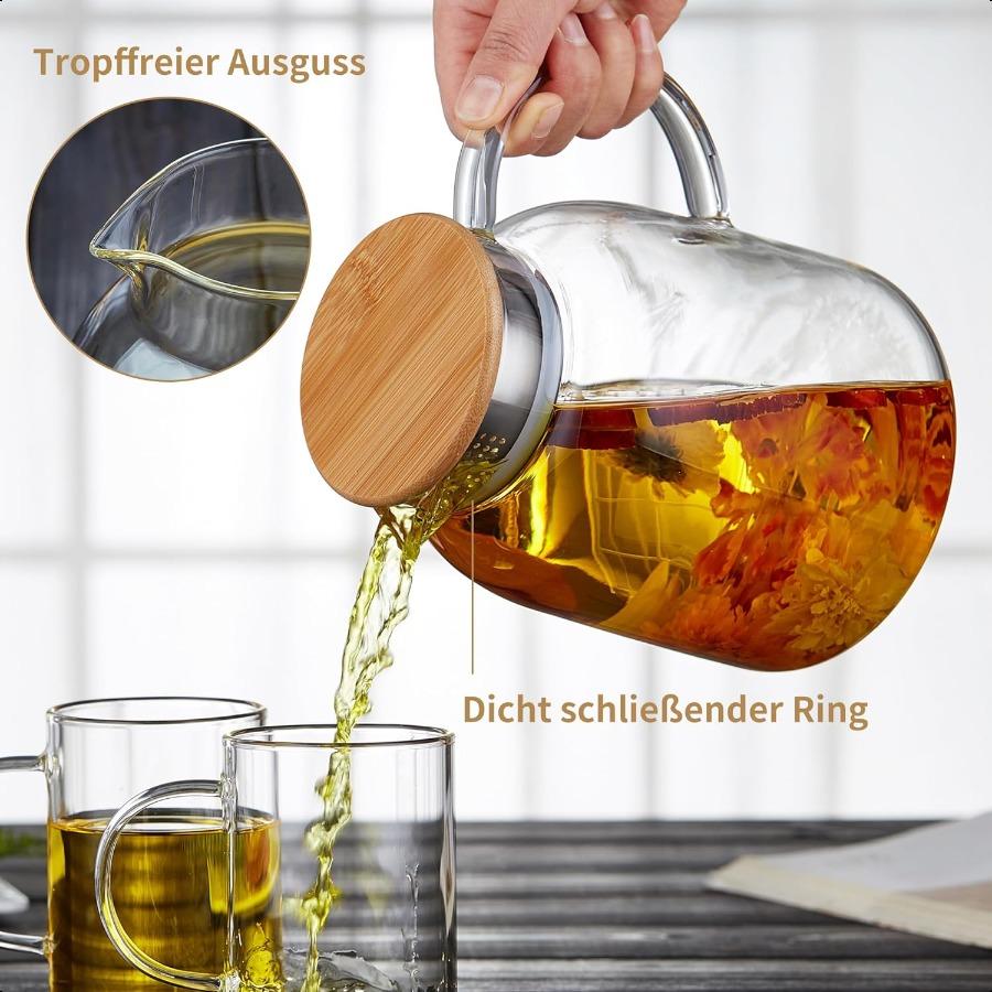 Large Glass Teapot with Infuser Stovetop Safe Thickened Heat Resistant Borosilicate Glass 68 fl oz Glass Tea Kettle with Bamboo