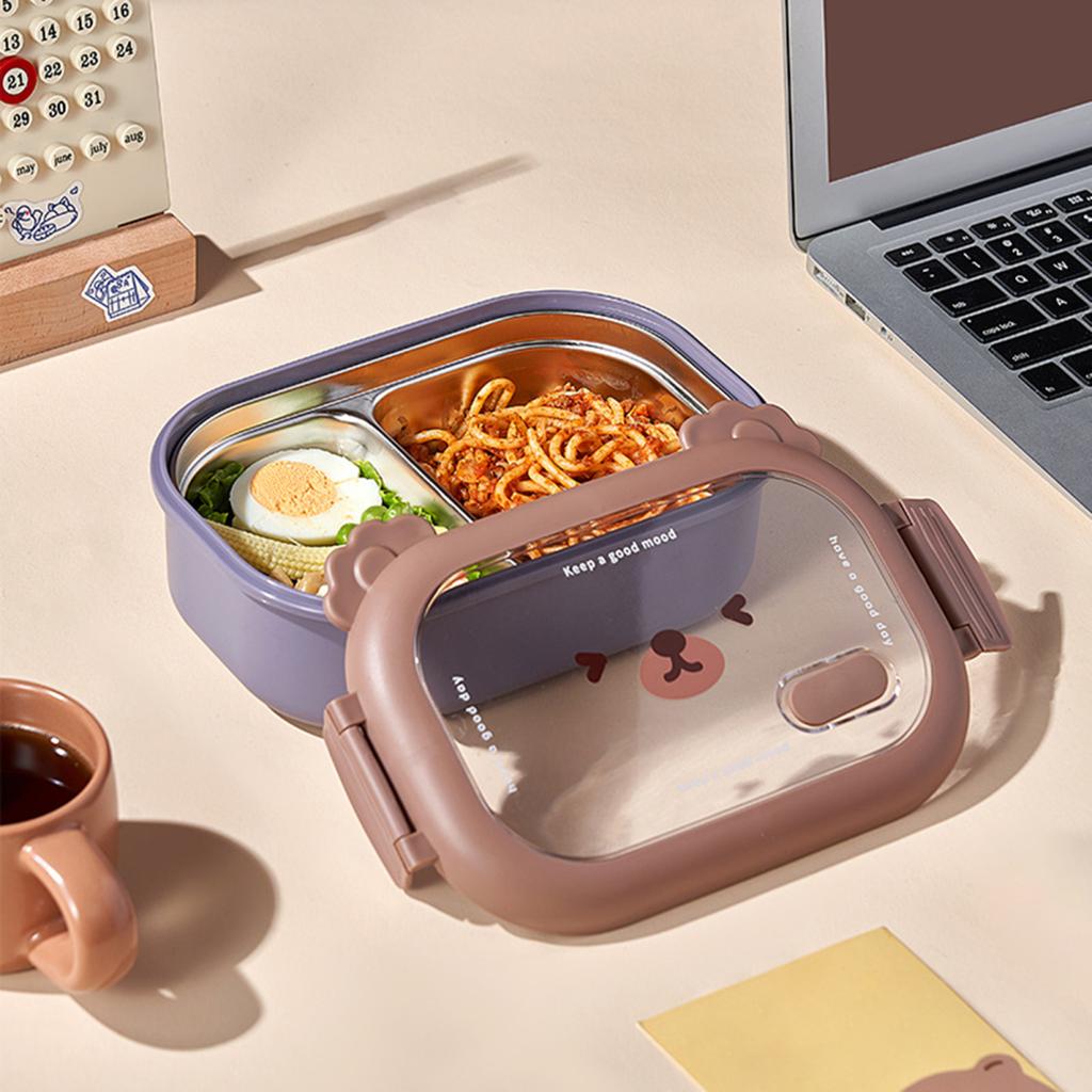 Children Bento Box Reusable Food-Grade Large Capacity Compartment Box Water Fillable Thermal Stainless Steel Insulated