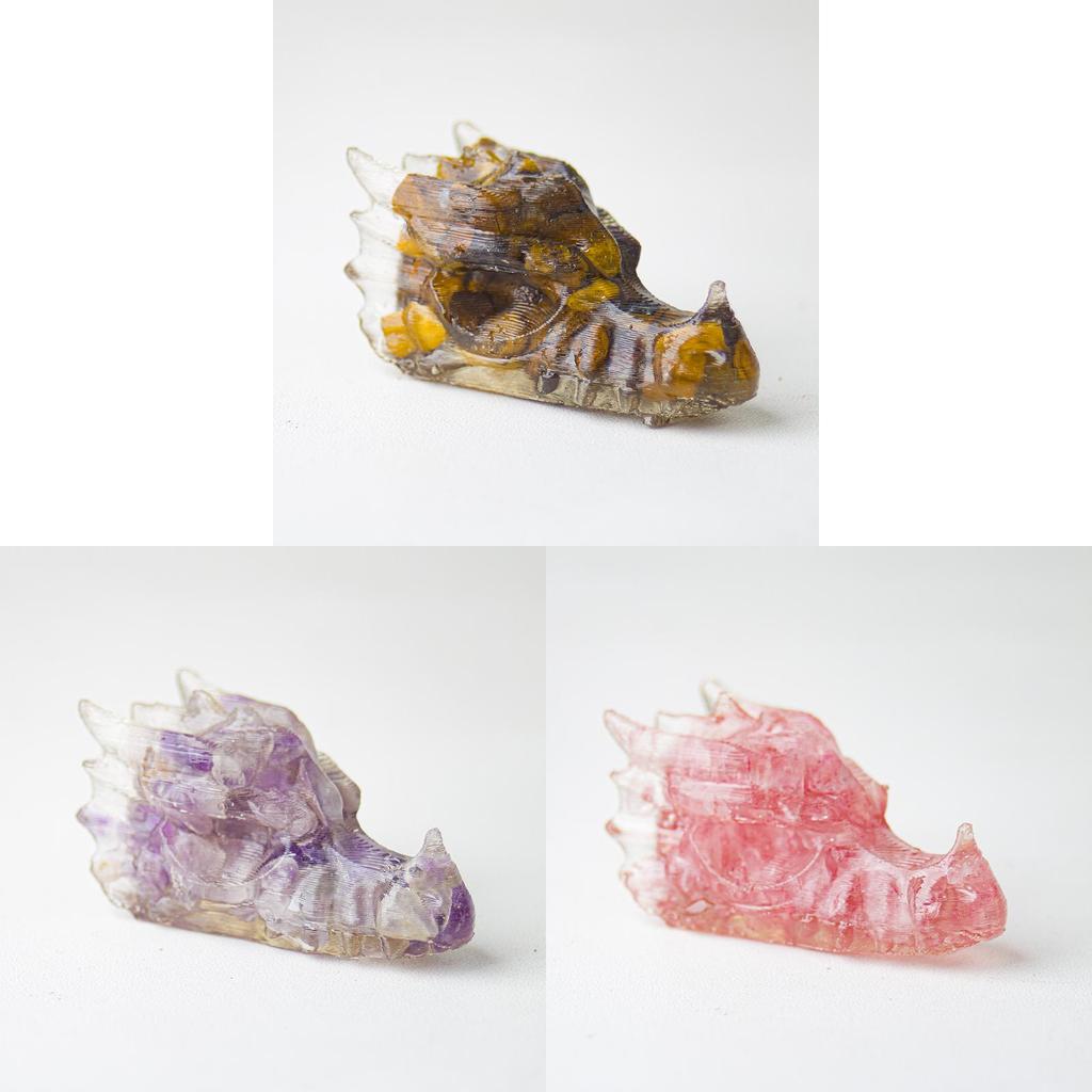 Resin Crystal Dragon Head Figurine With Natural Waterstone For Home Office Decor