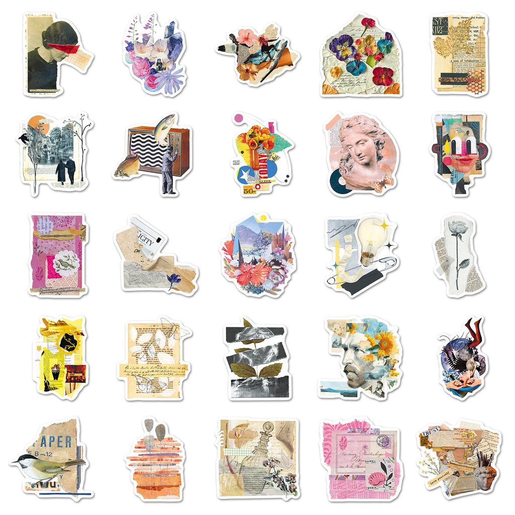 50 Vintage Newspaper Collage Stickers: Waterproof, Artistic DIY Decor for Journals & Computers