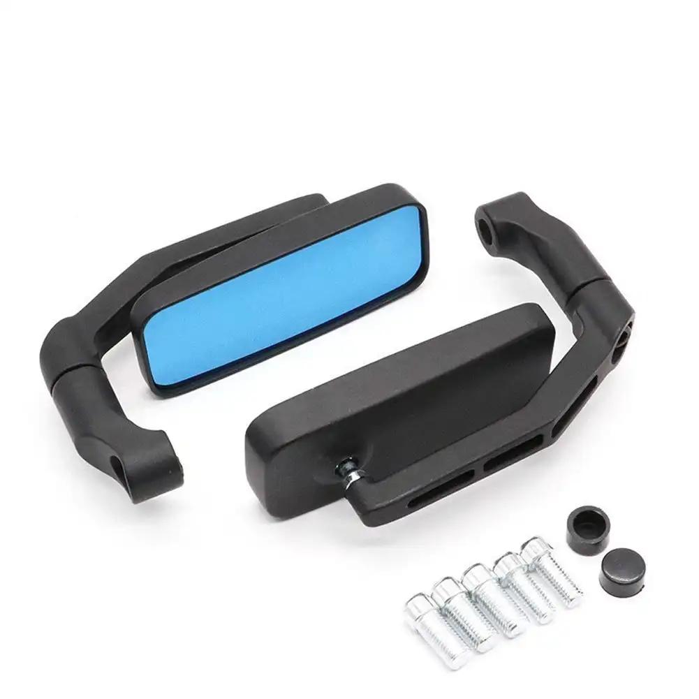 1 Pair Motorcycle Bar End Side Rearview Mirrors For Scooter ATV Motorbike Bike Handlebar Anti-Glare Blue Glass Rear View Mirror