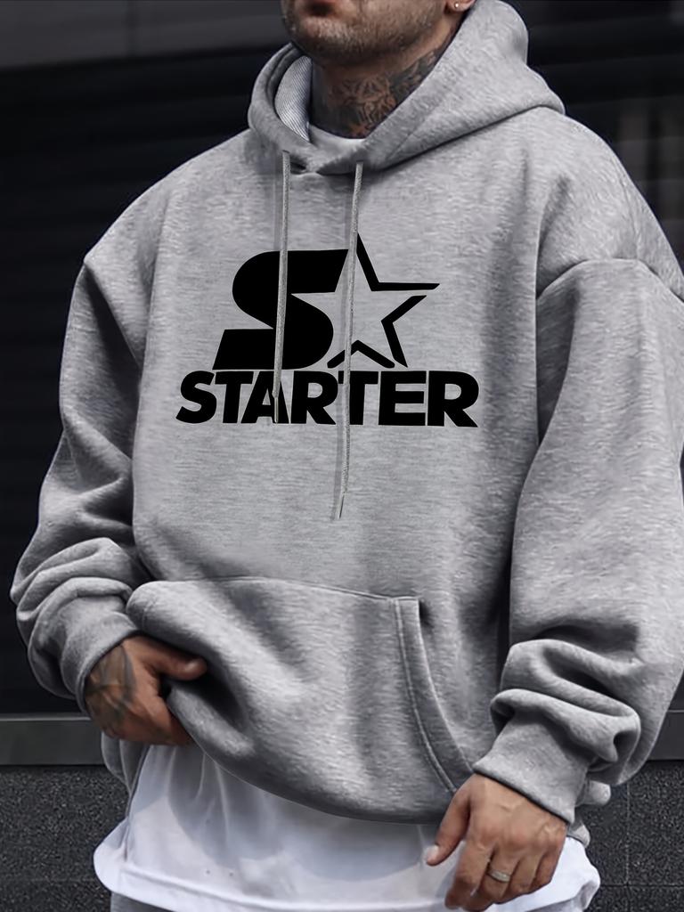 Men'S Star Design Winter Streetwear Regular Fit Slight Stretch Fabric Hooded Sweatshirt for Casual Attire Winter Apparel