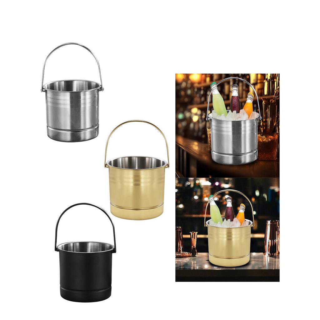 Ice Bucket with Handle Insulated Beverage Tub Snacks Serving Bucket Keep Longer Stainless Steel Champagne Bucket for Buffet BBQ