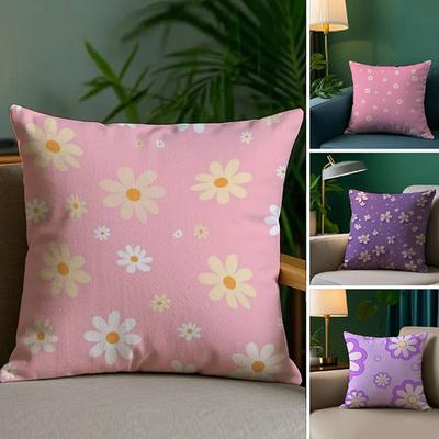 Romantic Daisy Print Spring Pillow Case Plush Fabric Soft Double Sided Print Sofa Cushion Cover Throw Pillow Covers