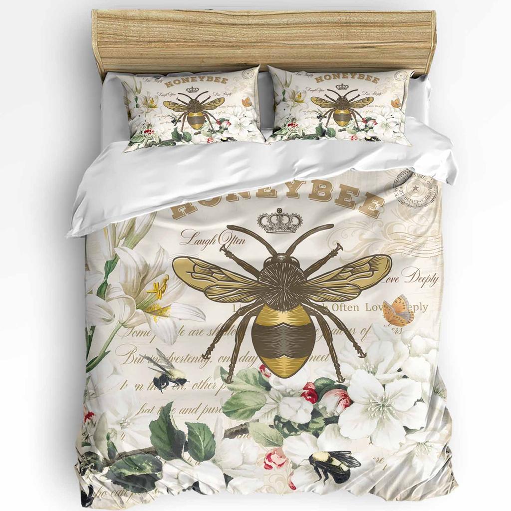 Vintage Letter Bird Rose Flower Retro Duvet Cover with Pillow Case Custom 3pcs Bedding Set Quilt Cover Double Bed Home Textile