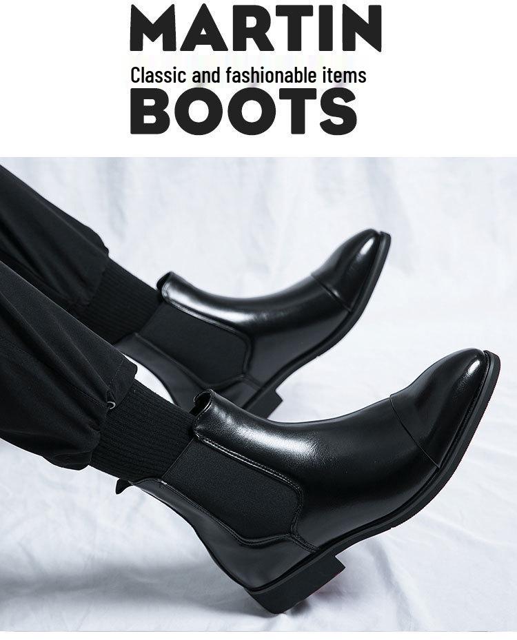 Men's Large Size Red Leather Pointed Toe Slip-On Chelsea Boots - Autumn/Winter Dr. Martens