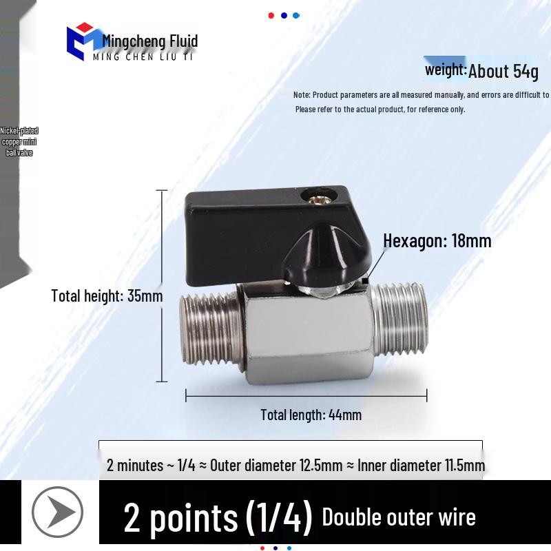 Compact Ball Valve with Double Male/Female Thread, Sizes 1/4", 3/8", 1/2", Pneumatic Polished Electroplated Switch Valve Accessory.