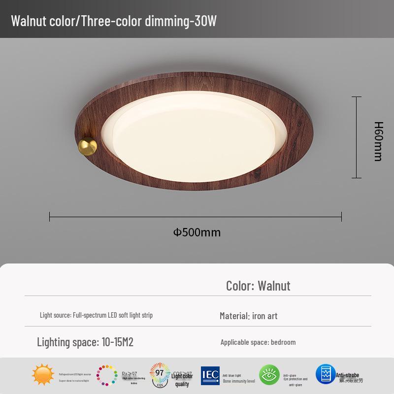 Chinese Style Retro Walnut Ceiling Light - Full Spectrum Eye Protection for Living Room & Study
