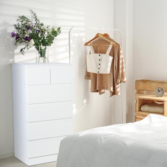White Dresser Dresser, Bedroom & Chests of Drawers, Tall with Shelf Vertical Standing Chest 6 Wood Large for Closet,