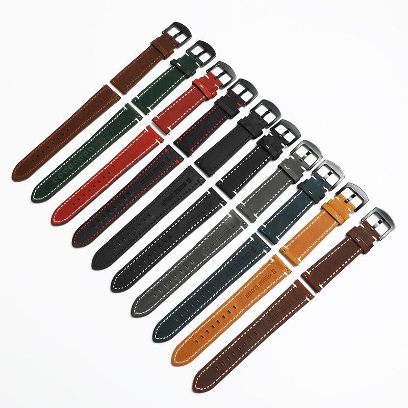 Retro Crazy Horse Leder Smartwatch-Armband, 18 mm 20 mm 22 mm, Echtes Rindsleder mit Schnellverschluss