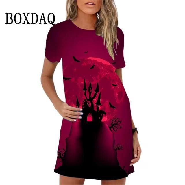 Women Elegant Short Sleeve 3d Print Midi Beach Dress Dailywear Summer T Shirt Dresses