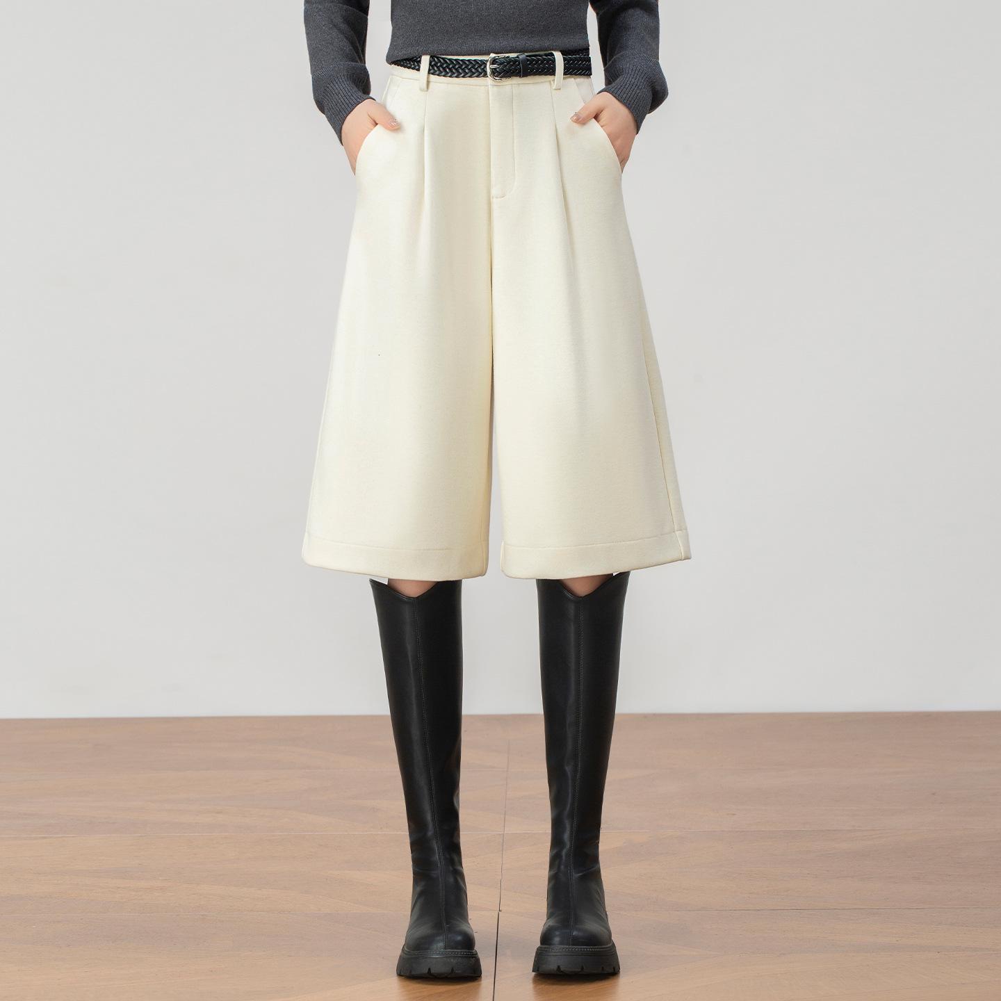 Women s 2025 Winter Grey High-Waisted Wool Blend Wide-Leg Pants - Plus Velvet, Loose, Slimming and Cropped Style. Size 27