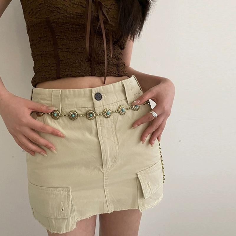 Damen Legierung geschnitzte Türkis Schnalle Taillenkette für Bankett Damen Kleid Gürtel