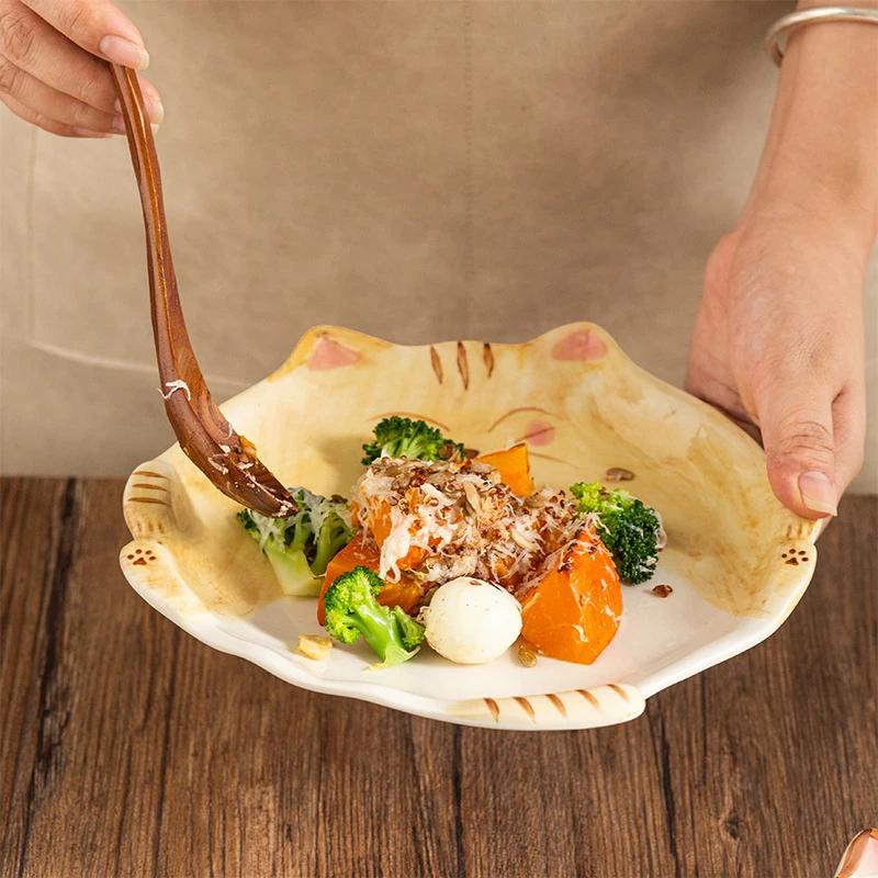 Cartoon Cat Ceramic Plate Cute Cat Shaped Dining Plate Irregular Salad Bowl Japanese Tableware Main Course Decoration Plate