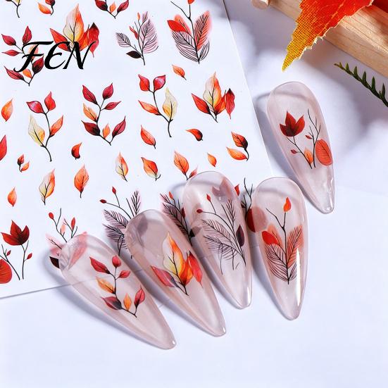 Waterproof Nail Decorations Autumn Leaf Art Stickers, Fall Maple Leaves Theme Accessories Manicure Decals, Self-Adhesive Stickers for Women and Girls