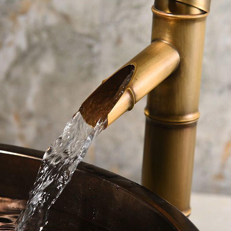 Copper Antique Bamboo Faucet European Retro Hot and Cold Basin Faucet Wash Basin Above Counter Basin Garden