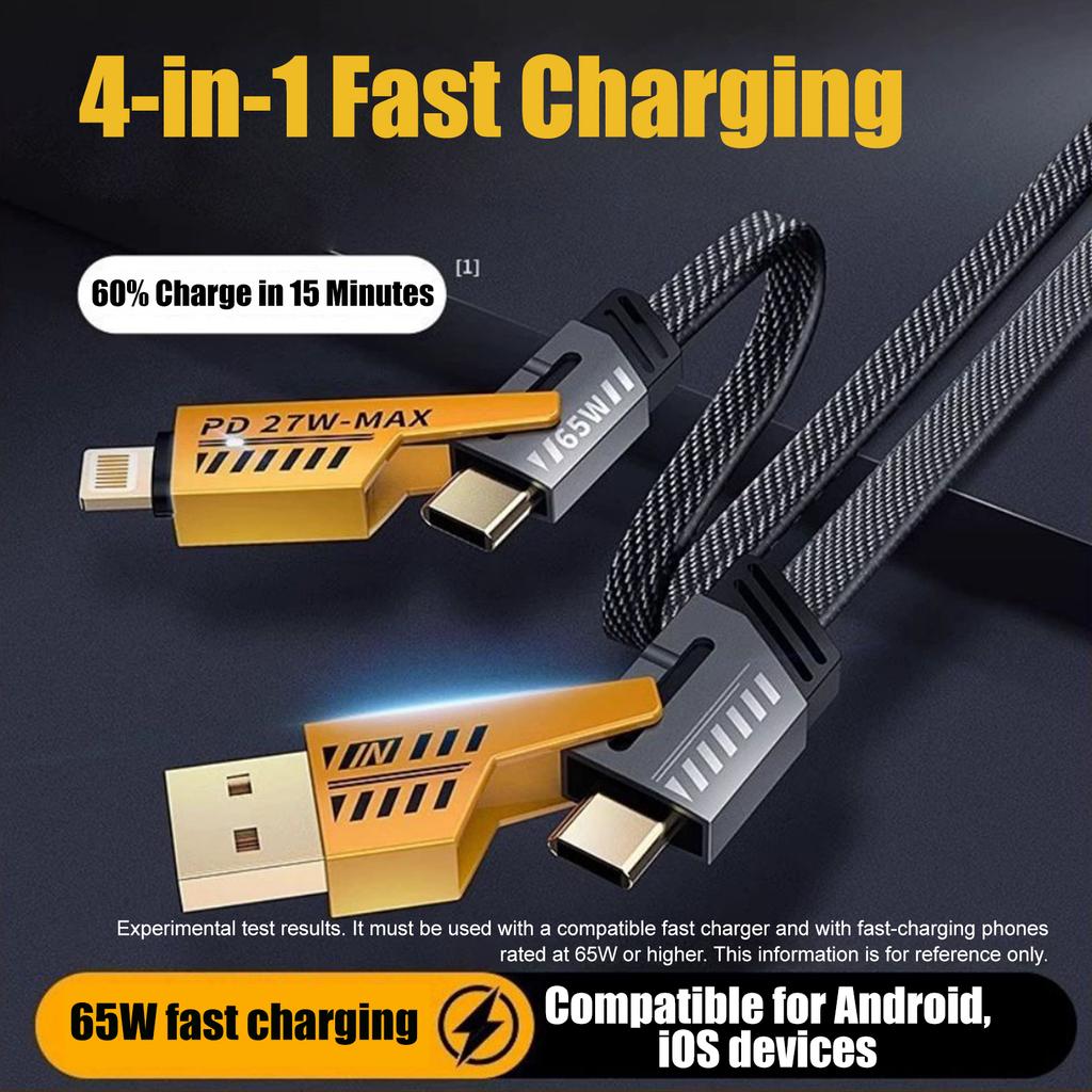 4 In 1 USB C Cable Multi Charging Cable Fast Charging Braided USB A Type C Cord Adapter For Smartphones Laptop Tablet