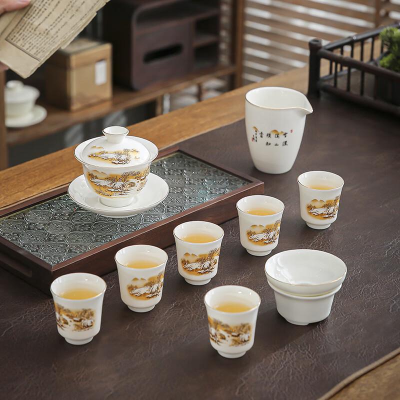 JANLA Mutton-Fat Jade Porzellan Gaiwan mit Landschaftsdesign