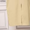 VONDA Women O Neck Half Sleeve Solid Color Casual Loose Baggy Maxi Dress Robes