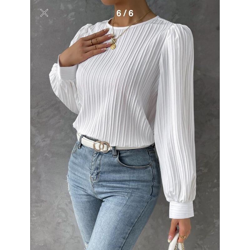 New Spring Round Neck Long Sleeve Loose Blouse Women Solid Color Office Shirt Ladies Casual Simple Tops Female Solid Color  Fashion Elegant Clothing