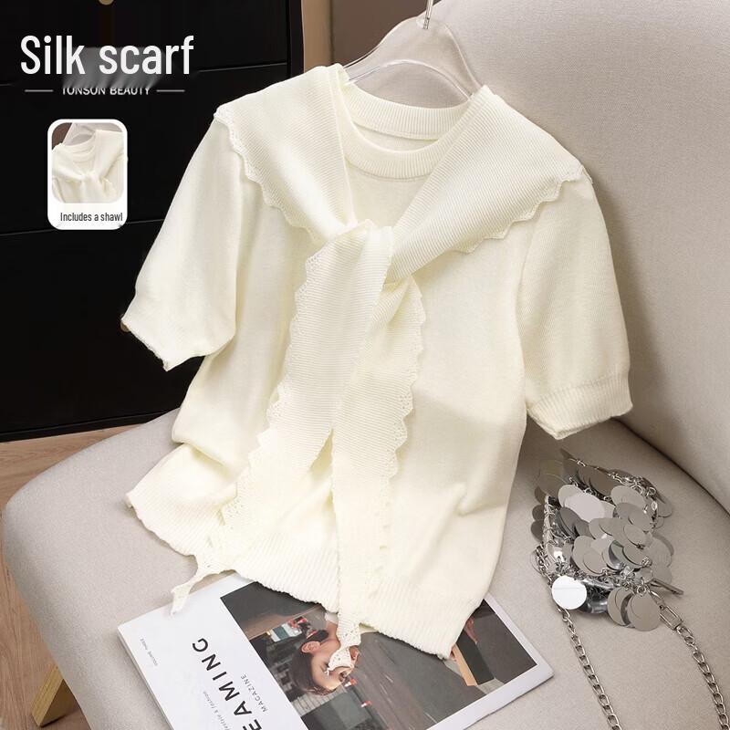 Elegant Women s Wool Blend Short-Sleeve Knit Top S