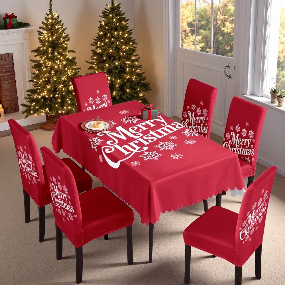 

Christmas Printed Tablecloth Stretch Chair Covers Waterproof Dustproof Dining Set for Home Holiday Decor Tablecloth 140x210cm
