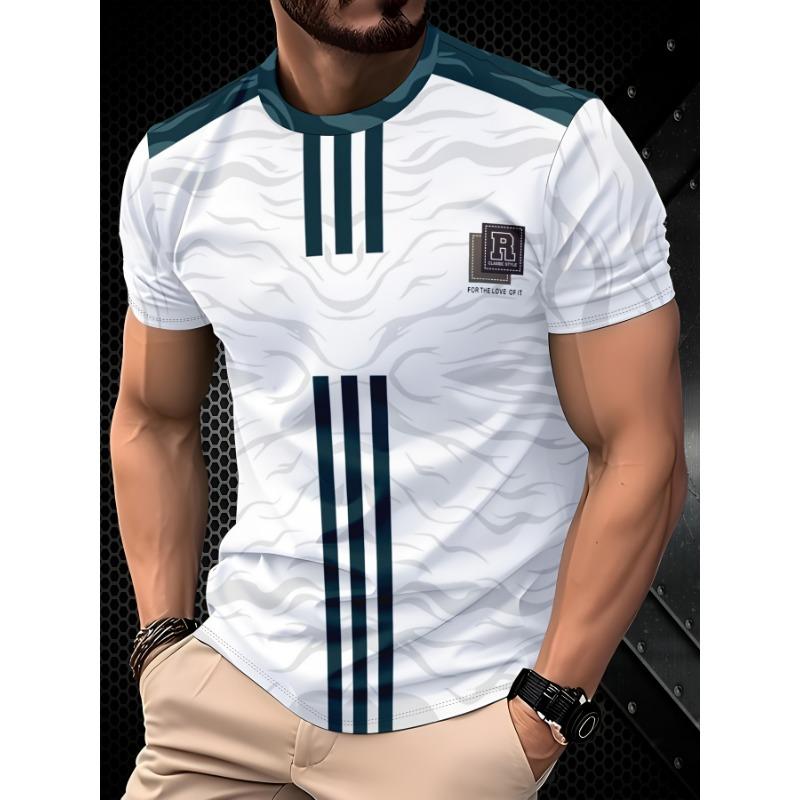 Men s 3D digital printed short sleeved T-shirt, casual and comfortable round neck top, fashionable and versatile S