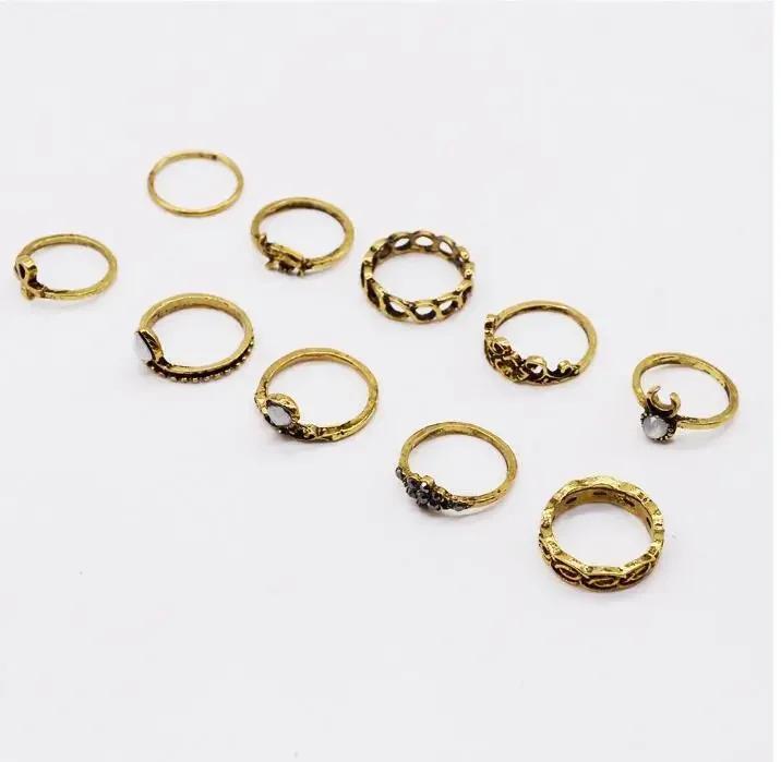 

Vintage Carved Ring Combination 10Pcs/set Gold Bohemian Style Flamboyant Alloy Rings Women s Fashion Ethnic Style Jewelry Beads Gold