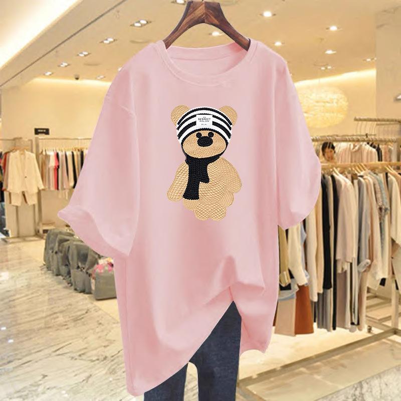 Cotton cartoon printed t-shirt short-sleeved women's summer new loose Korean version medium and long top bottoming shirt