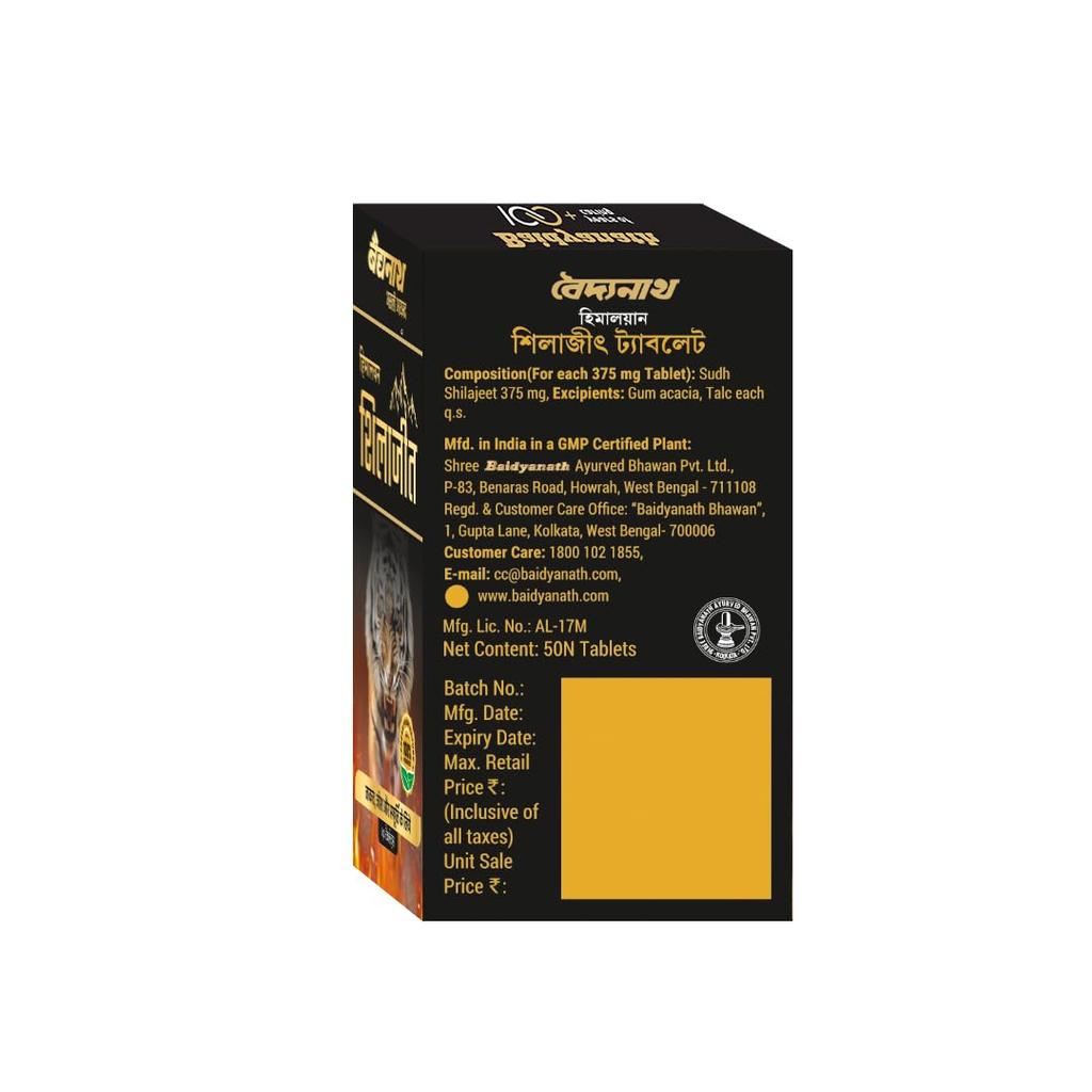 Baidyanath Shilajeet 50 Tabletten für Stärke Ausdauer Energie Vitalität Unterstützung Tägliches Wohlbefinden