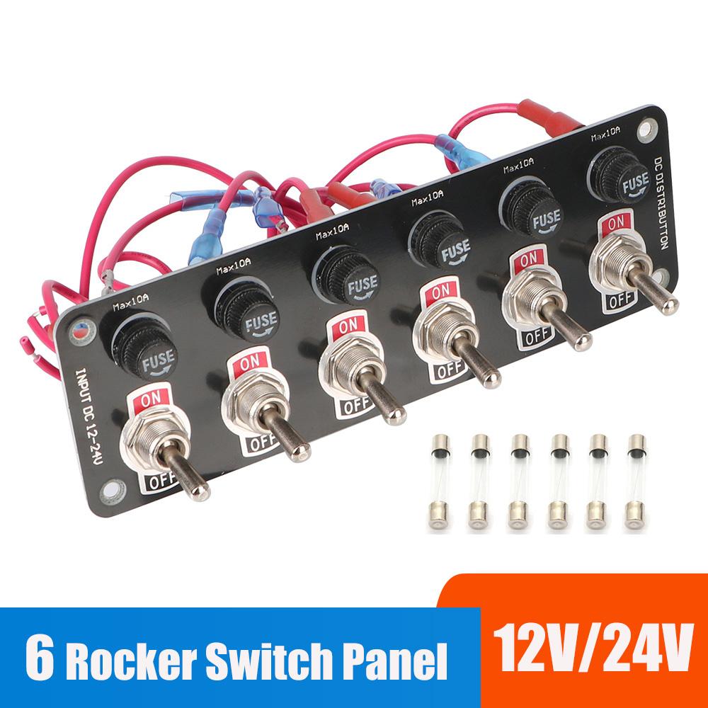 12V 24V 10A Fuse Rocker Switch Panel 6 Toggle Light Buttons Motorcycle ATV Start Racing Car Starter Accessories For Boat Truck
