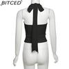 BITCED Summer Women's Solid-Colour Sexy Halterneck Fishbone-Style Crop Top