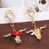 Creative Bull Head Keychain Alloy Animal Pendant with Colored Rhinestone Lobster Clasp Stylish Accessory for Keys Bags Backpacks Gift