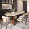 Mid-Century Style Oval Travertine Dining Table & Chair Set with French Solid Wood