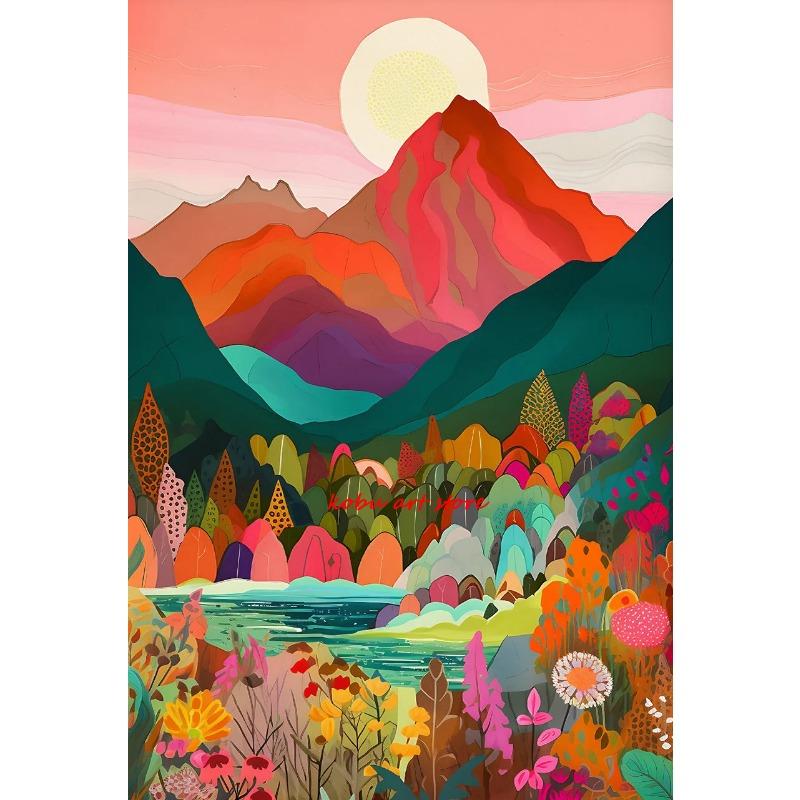 

Красочный Абстрактный Пейзаж Розовая Гора Цветочный Пейзаж Постеры Принты Холст Картина Настенные Картины для Гостиной Домашний Декор 21cm×30cm NoFrame