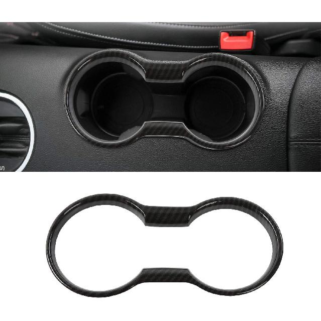 Mustang Interior Carbon Fiber Grain Cup Holder Cover Trim Kits Frame for Mustang 2015 2016 2017 2018 2019 2020 2021 2022 2023 Interior Upgrade