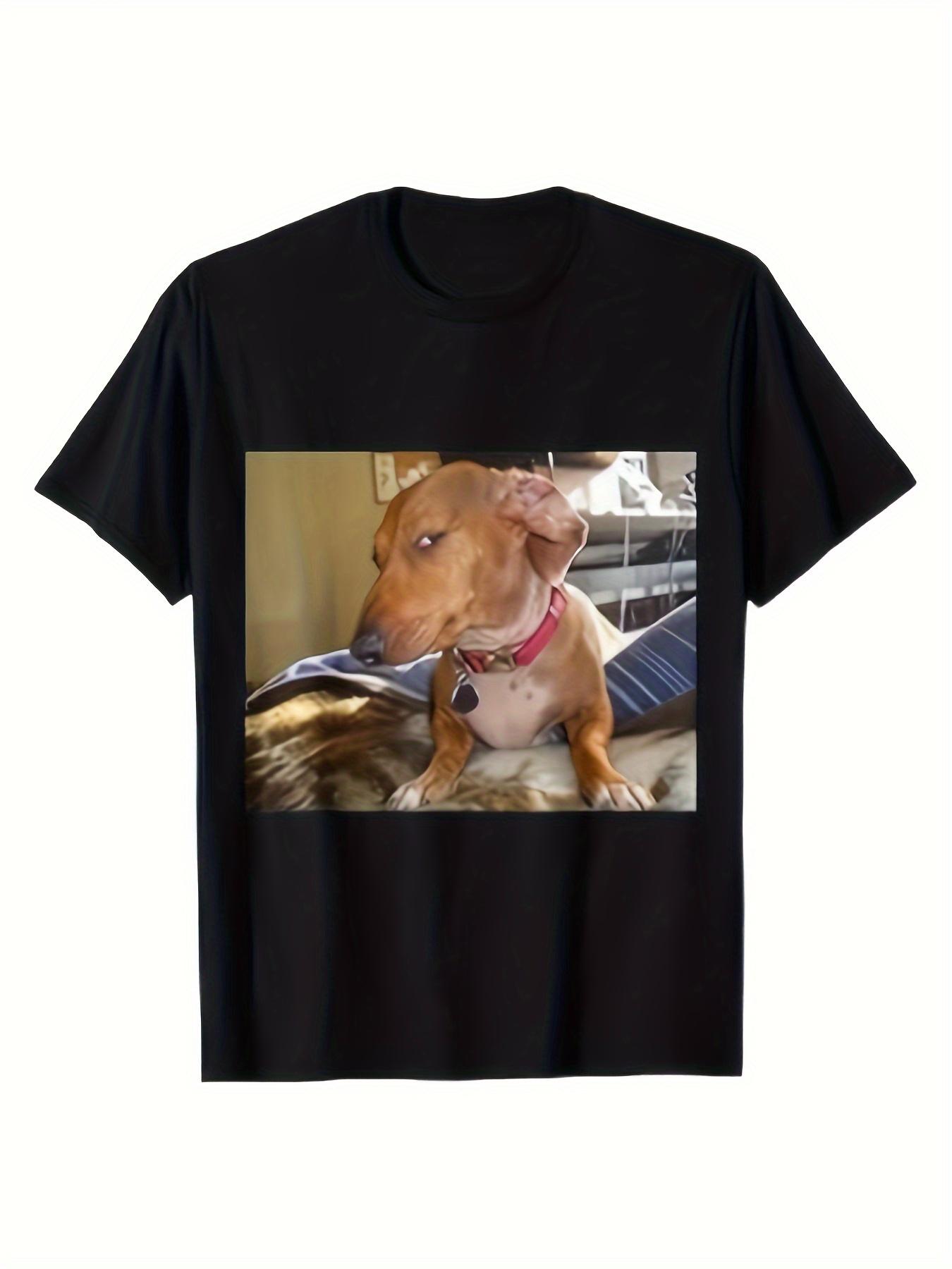 Funny Exaggerated Side-Eye Dog Pattern Unisex T-Shirt - Casual Short Sleeve XL