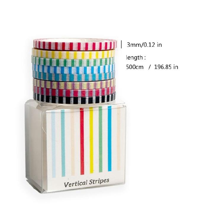 8Rolls Decorative Paper Tapes 3mmX5m Dot Striped Pattern Adhesive Tape For ScrapbookingJournal Planner Photo Album