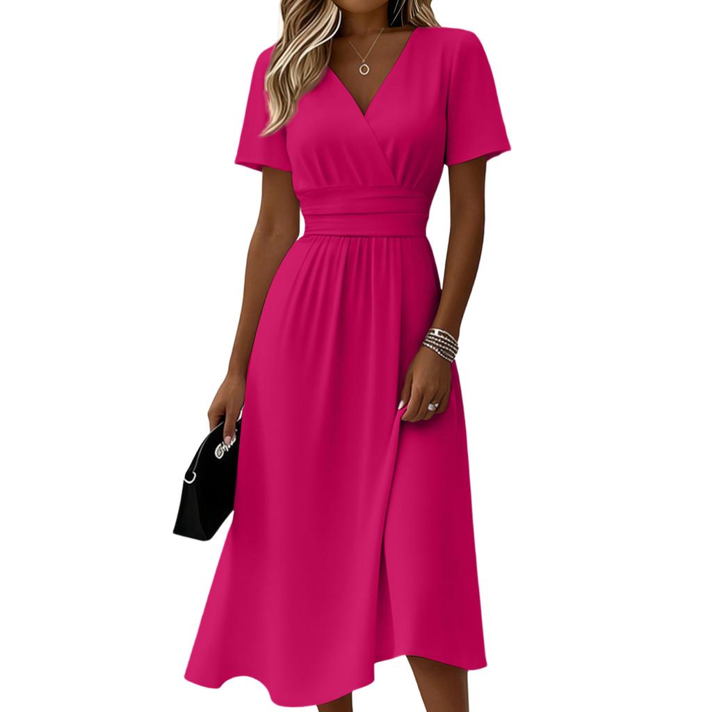 Ladies' Gradient Casual Fashion Short Sleeved V-neck Dress