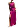 European and American Sexy Women clothes New One-Shoulder Pleated Split Sexy Satin Dress Temperament Slim fit