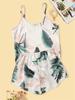European and American Style Women's Sexy Satin Loungewear Two Piece Camisole and Shorts Pajamas Set Summer Fashion Printed  Homewear
