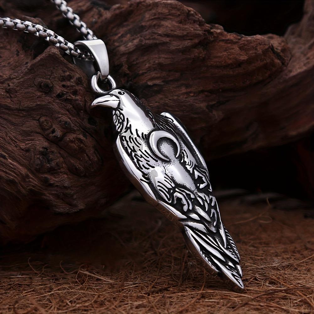New Viking Crow Pendant Necklace Men's Moon Necklace Fashion Jewelry